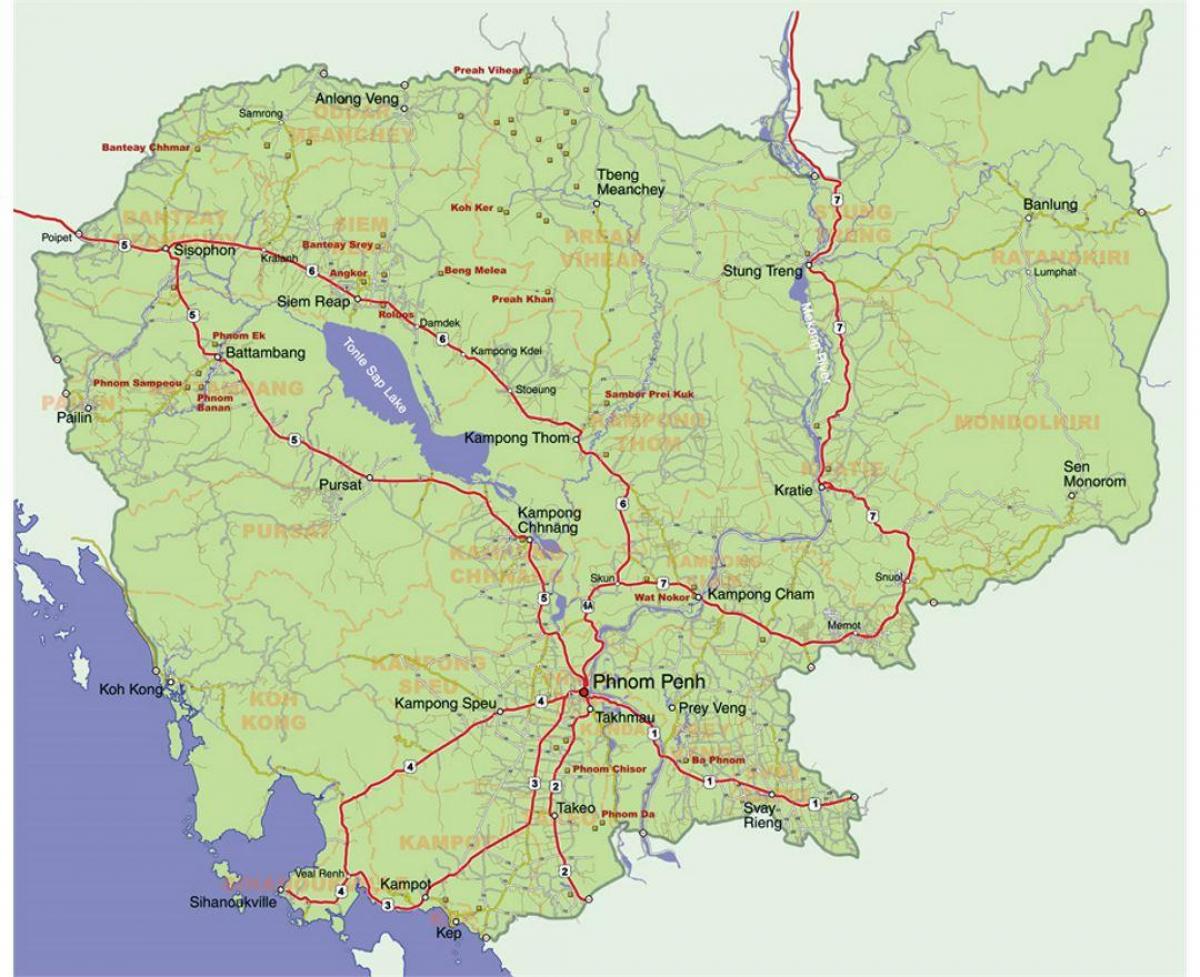 λεπτομερή χάρτη της Καμπότζης